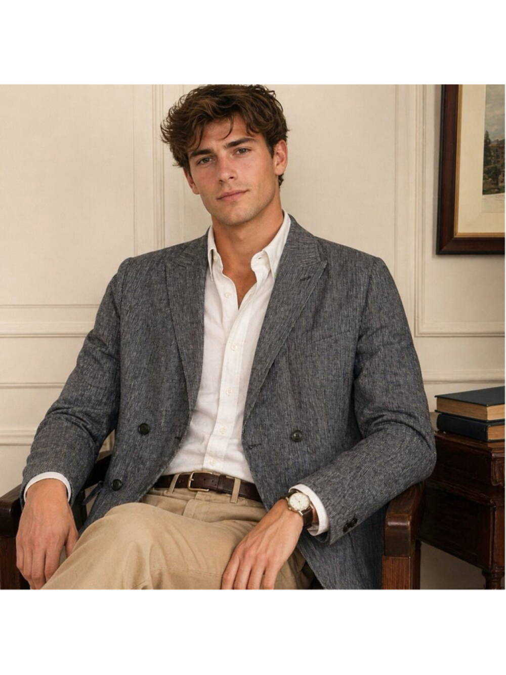Ted Baker Maver 100% Linen Blazer Jacket Fine Stripe Double Breasted 4 US L